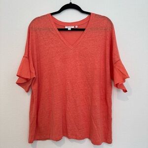 Chicos Linen Short Ruffle Sleeve V Neck Blouse Top